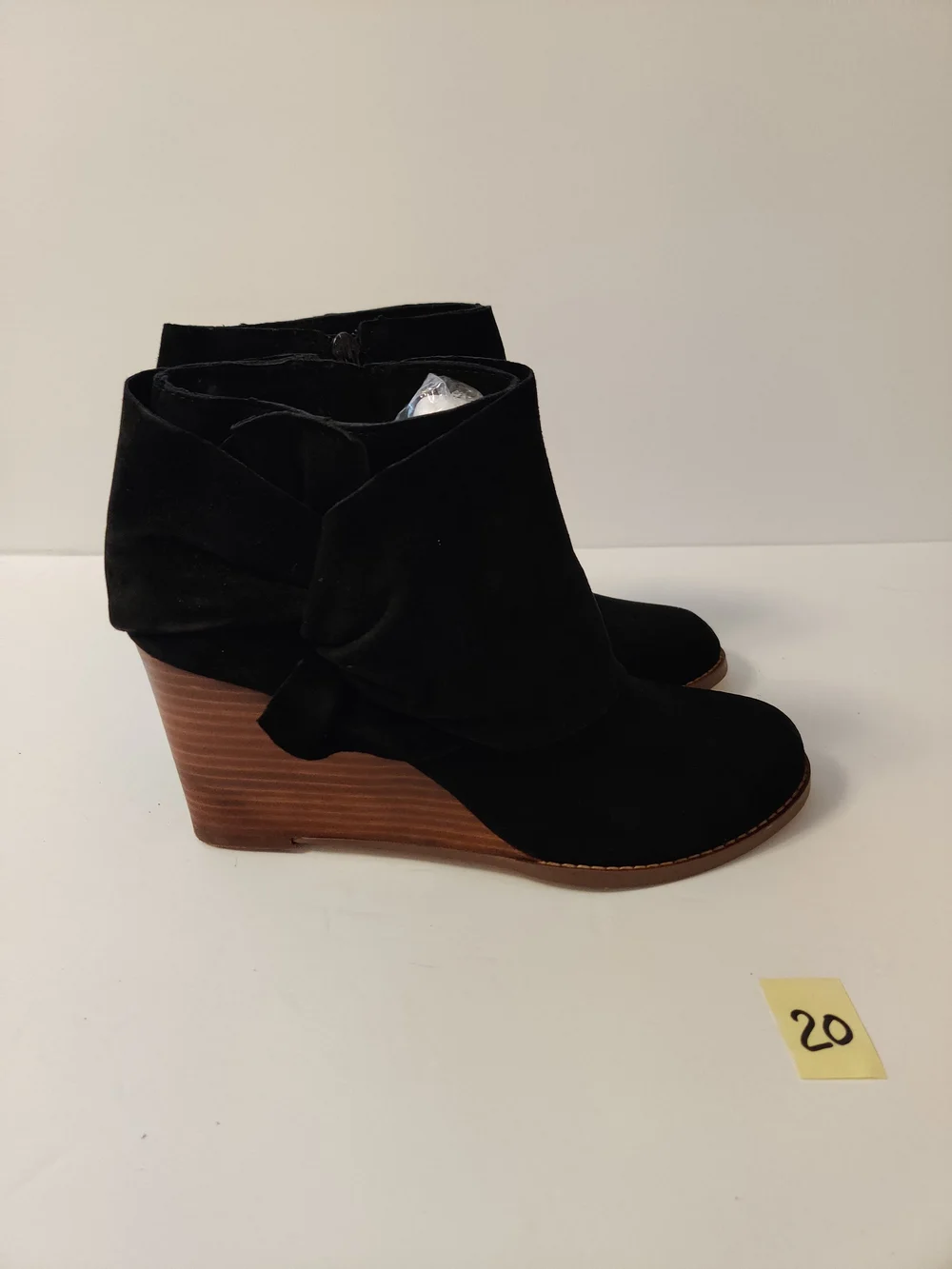 Sole Society Black Suede Wedge Ankle Boot with Knot Detail 9